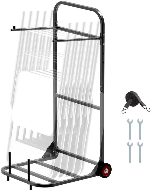 Main image of Folding Chair Rack, 100 LBS Capacity, Heavy-Duty Chair Cart for Hanging 10 Chairs, Multi-Function Metal Chair Storage Dolly with Rubber Wheels, Push-Style Chair Holder, Matte Black