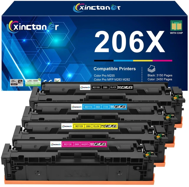 Main image of 206X Toner Cartridges 4 Pack High Yield MFP M283fdw M283cdw Toner Replacement for HP 206X Toner Cartridges Use with HP Color Laser Jet Pro MFP M283fdw M283cdw M255dw Printer W2110X Ink