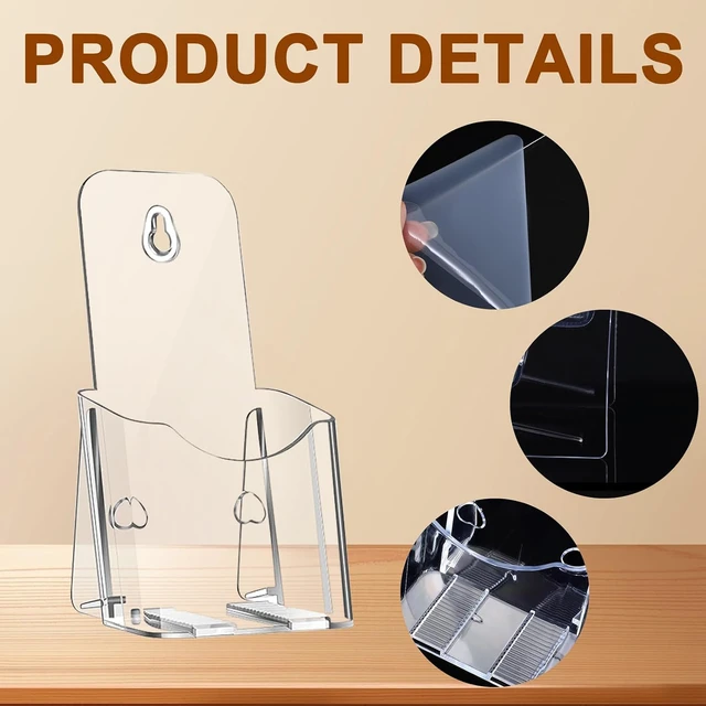 Alt view image 3 of 7 - 20 Pcs Acrylic Brochure Holder 4x7.9 Inch Brochure Display Stand Clear Literature Holder with Hanging Hole, Desktop Storage for Brochure, Magazine, Map, Booklets, Leaflet, transparent