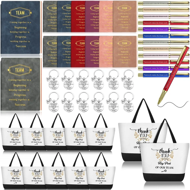 Main image of 12 Sets Team Appreciation Gifts for Employee Bulk A5 Leather Notebook Canvas Tote Bags Keychain Ballpoint Pens Thank You Appreciation Gifts for Coworkers Staff Teacher Nurse(Multicolor)