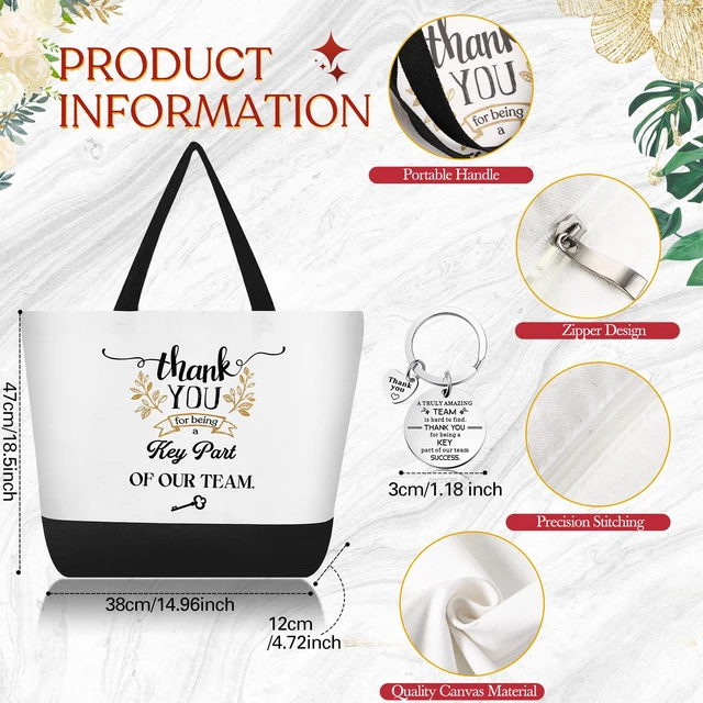 Alt view image 3 of 7 - 12 Sets Team Appreciation Gifts for Employee Bulk A5 Leather Notebook Canvas Tote Bags Keychain Ballpoint Pens Thank You Appreciation Gifts for Coworkers Staff Teacher Nurse(Multicolor)