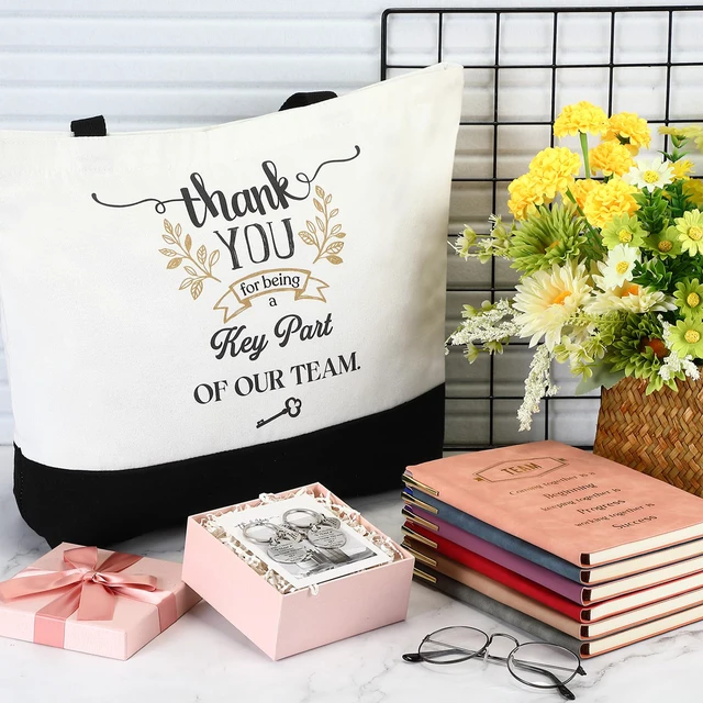 Alt view image 5 of 7 - 12 Sets Team Appreciation Gifts for Employee Bulk A5 Leather Notebook Canvas Tote Bags Keychain Ballpoint Pens Thank You Appreciation Gifts for Coworkers Staff Teacher Nurse(Multicolor)