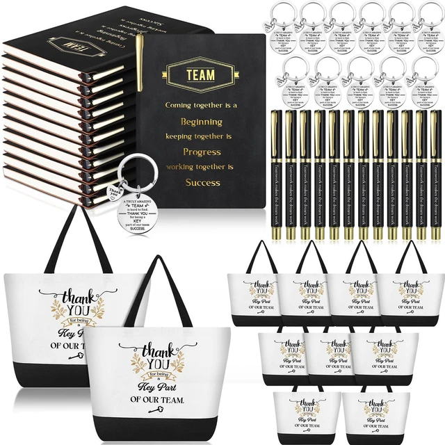 Main image of 12 Sets Team Appreciation Gifts for Employee Bulk A5 Leather Notebook Canvas Tote Bags Keychain Ballpoint Pens Thank You Appreciation Gifts for Coworkers Staff Teacher Nurse(Classic Color)
