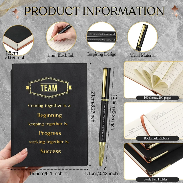 Alt view image 4 of 6 - 12 Sets Team Appreciation Gifts for Employee Bulk A5 Leather Notebook Canvas Tote Bags Keychain Ballpoint Pens Thank You Appreciation Gifts for Coworkers Staff Teacher Nurse(Classic Color)