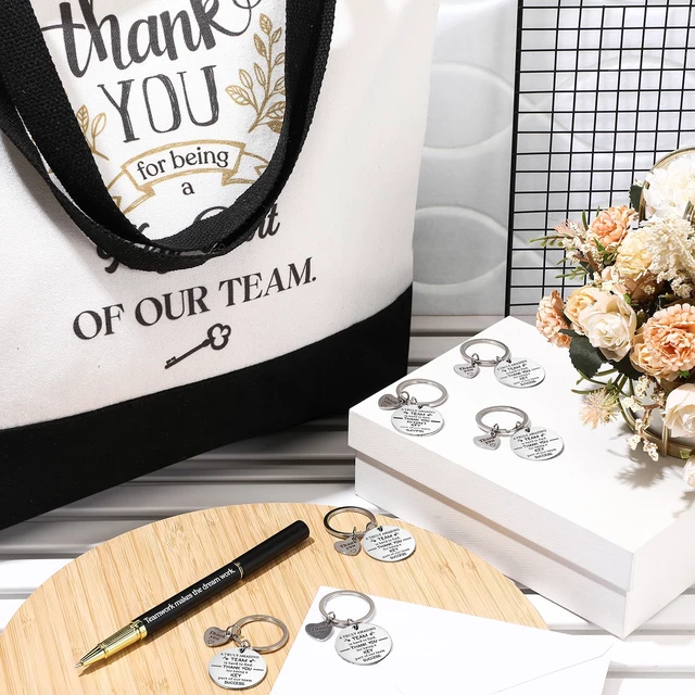 Alt view image 3 of 6 - 12 Sets Team Appreciation Gifts for Employee Bulk A5 Leather Notebook Canvas Tote Bags Keychain Ballpoint Pens Thank You Appreciation Gifts for Coworkers Staff Teacher Nurse(Classic Color)