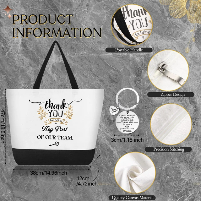 Alt view image 5 of 6 - 12 Sets Team Appreciation Gifts for Employee Bulk A5 Leather Notebook Canvas Tote Bags Keychain Ballpoint Pens Thank You Appreciation Gifts for Coworkers Staff Teacher Nurse(Classic Color)