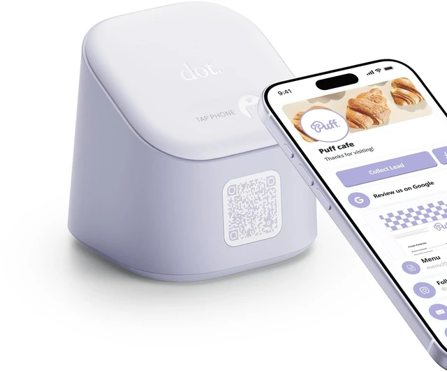 Main image of Display - NFC Tap & QR Code Stand - for Events, Reviews, Restaurants, Menus, Salons, Retail & Front Desks (Purple)
