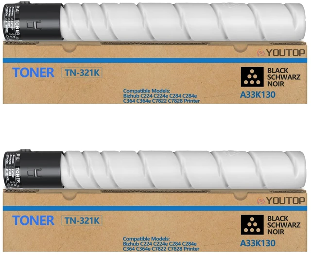 Main image of 2PK TN321 TN322 TN220 TN221 TN323 Black Toner Cartridge (A33K130) Compatible for Konica Minolta bizhub C224 C284 C364 224e 284e 364e C221 C221S C281 227 287 C227 C287 Printers