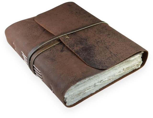 Main image of Everest Explorer Heritage Leather Journal, Extra Large Deluxe vintage 8x10" leather-bound notebook, heavyweight tree-free lokta paper, writer gift made in the Himalayas of Nepal