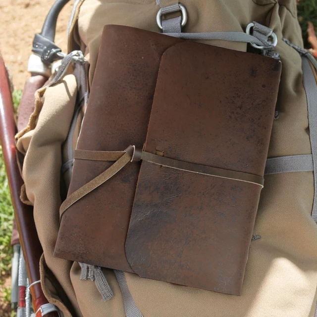 Alt view image 3 of 6 - Everest Explorer Heritage Leather Journal, Extra Large Deluxe vintage 8x10" leather-bound notebook, heavyweight tree-free lokta paper, writer gift made in the Himalayas of Nepal