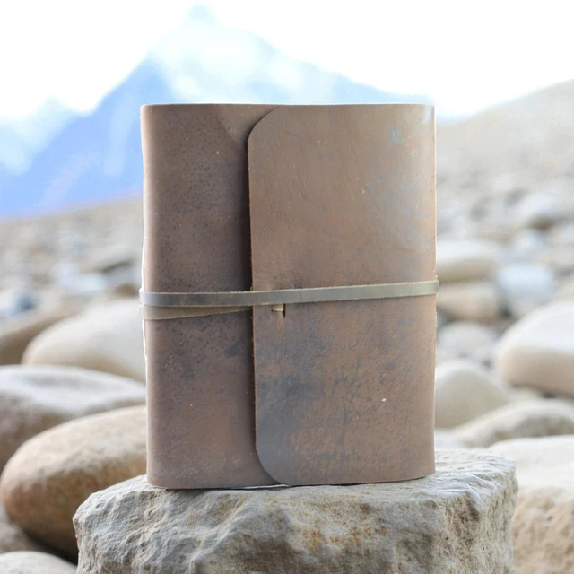 Alt view image 5 of 6 - Everest Explorer Heritage Leather Journal, Extra Large Deluxe vintage 8x10" leather-bound notebook, heavyweight tree-free lokta paper, writer gift made in the Himalayas of Nepal