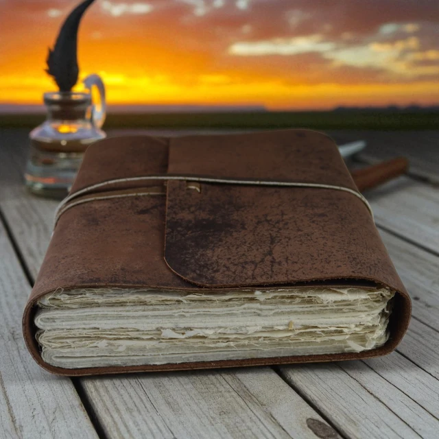 Alt view image 6 of 6 - Everest Explorer Heritage Leather Journal, Extra Large Deluxe vintage 8x10" leather-bound notebook, heavyweight tree-free lokta paper, writer gift made in the Himalayas of Nepal