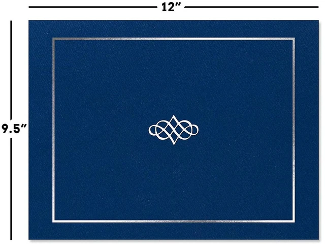 Alt view image 2 of 7 - Ornate Blue & Silver Certificate Folders - Pack of 50, Linen Cover 80 lb. Stock, Folded, Die-Cut Corners, for Office, Business Awards, Graduation, School Diploma Holder, 9-1/2" x 12"