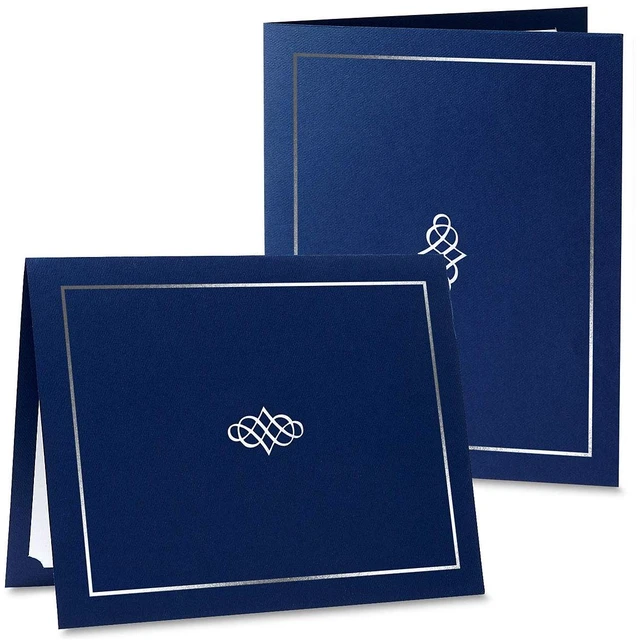 Alt view image 3 of 7 - Ornate Blue & Silver Certificate Folders - Pack of 50, Linen Cover 80 lb. Stock, Folded, Die-Cut Corners, for Office, Business Awards, Graduation, School Diploma Holder, 9-1/2" x 12"