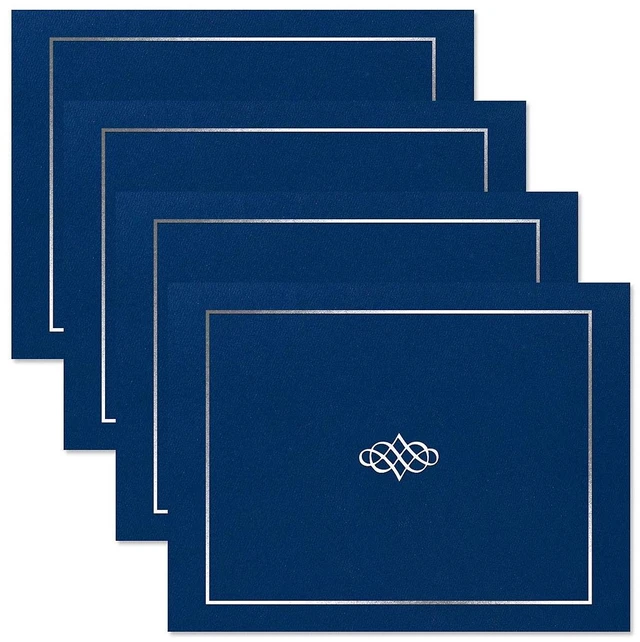Alt view image 4 of 7 - Ornate Blue & Silver Certificate Folders - Pack of 50, Linen Cover 80 lb. Stock, Folded, Die-Cut Corners, for Office, Business Awards, Graduation, School Diploma Holder, 9-1/2" x 12"