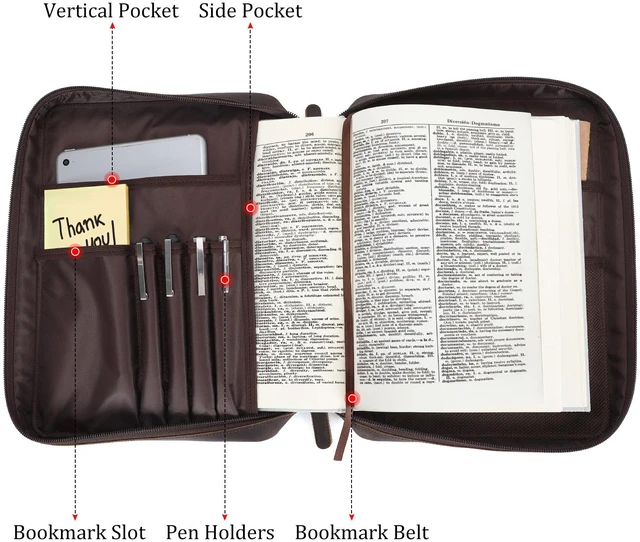 Alt view image 4 of 7 - Cowhide Leather Bible Cover Church Bag Book Protective Case Holder Thick Full Grain Leather, Durable Handle, YKK Zipper Pocket, Christian Gift for Men and Women