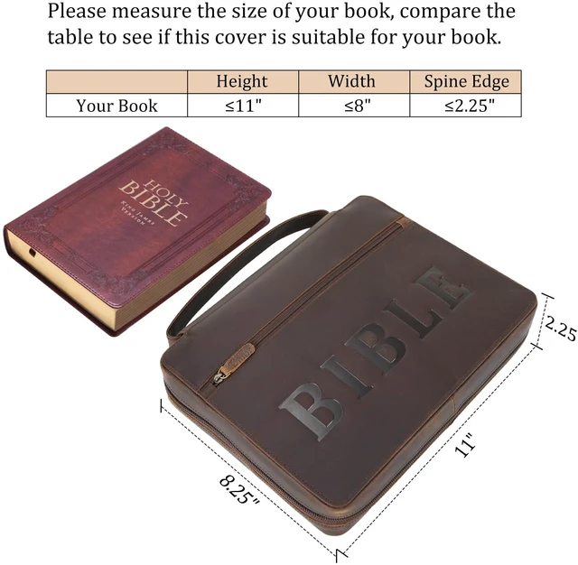 Alt view image 5 of 7 - Cowhide Leather Bible Cover Church Bag Book Protective Case Holder Thick Full Grain Leather, Durable Handle, YKK Zipper Pocket, Christian Gift for Men and Women