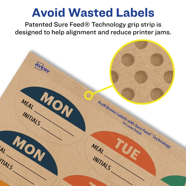 Alt view image 4 of 6 - ® Kraft Brown Oval Labels, Sure Feed® Technology, 1" x 2", 2,400 Kraft Brown Labels, Print-to-The-Edge, Laser/Inkjet Printable