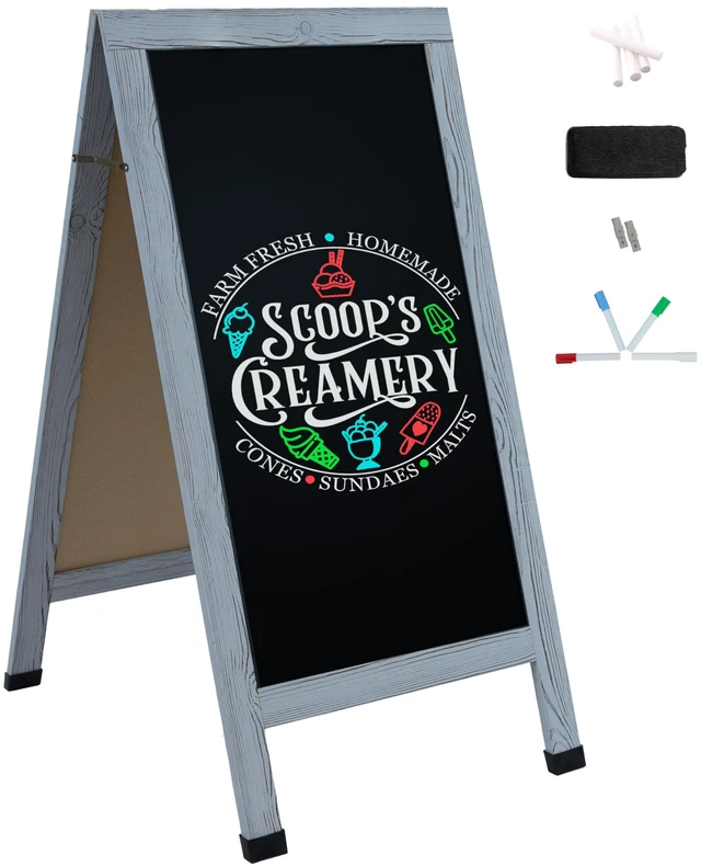 Main image of Magnetic A-Frame Chalkboard Sign - 48- x 24-Inch - Graywashed Chalk Sandwich Board Sidewalk Sign - Indoor and Outdoor Use - 4 Pieces of Chalk - For Weddings, Events, or Everyday Displays