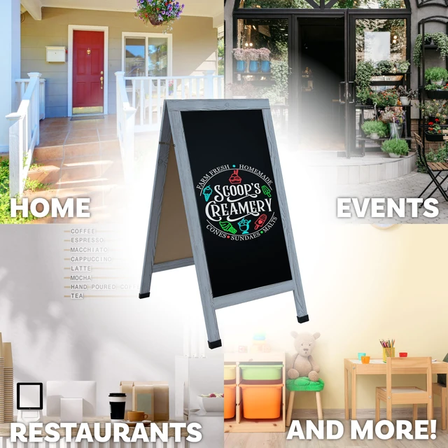 Alt view image 2 of 6 - Magnetic A-Frame Chalkboard Sign - 48- x 24-Inch - Graywashed Chalk Sandwich Board Sidewalk Sign - Indoor and Outdoor Use - 4 Pieces of Chalk - For Weddings, Events, or Everyday Displays