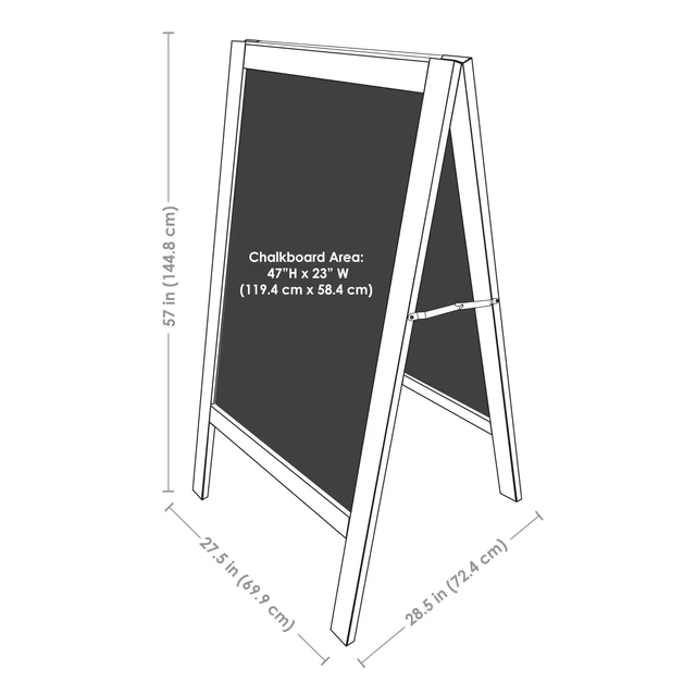 Alt view image 3 of 6 - Magnetic A-Frame Chalkboard Sign - 48- x 24-Inch - Graywashed Chalk Sandwich Board Sidewalk Sign - Indoor and Outdoor Use - 4 Pieces of Chalk - For Weddings, Events, or Everyday Displays