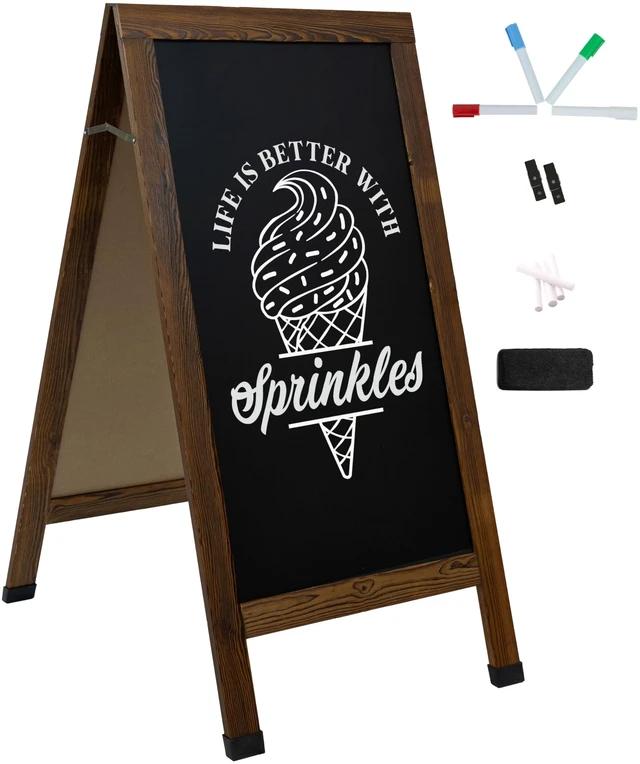 Main image of Magnetic A-Frame Chalkboard Sign - 48- x 24-Inch - Brown - 3-Pack Chalk Sandwich Board Sidewalk Sign - Indoor and Outdoor Use - 4 Pieces of Chalk - For Weddings, Events, or Everyday Displays