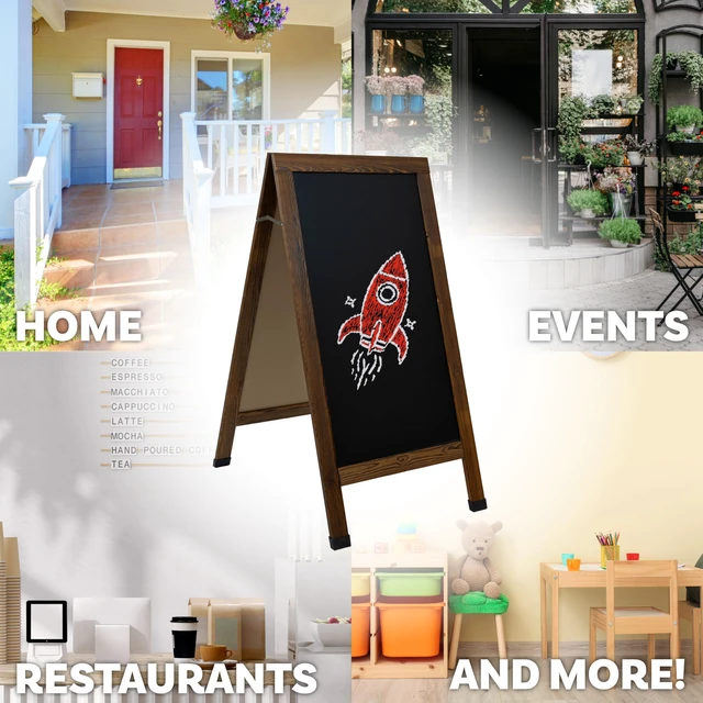 Alt view image 2 of 7 - Magnetic A-Frame Chalkboard Sign - 48- x 24-Inch - Brown - 3-Pack Chalk Sandwich Board Sidewalk Sign - Indoor and Outdoor Use - 4 Pieces of Chalk - For Weddings, Events, or Everyday Displays