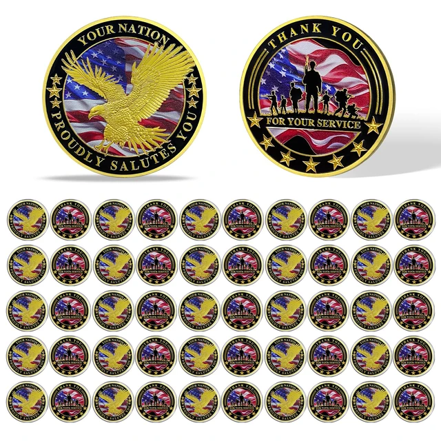 Main image of 50 Pack Military Challenge Coins, Veteran Thank You Coin Thank You for Your Service, Veterans Day Gifts Bulk, Military Appreciation Tribute, Service Member Recognition, Unit Events