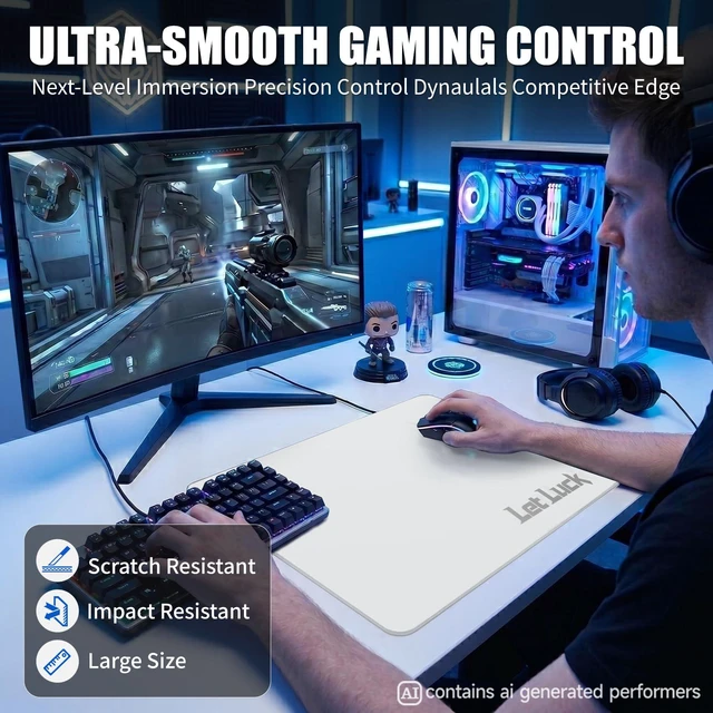 Alt view image 2 of 7 - Glass Gaming Mouse Pad,Ultra-Smooth Micro-Etched Surface 15.7"x11.8", Professional Esport Tempered Glass, Non-Slip Silicone Base, Equipped with Gaming Arm Sleeve and Portable Bag