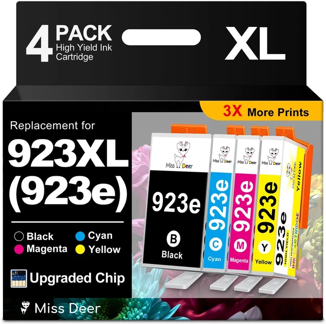 Main image of 923 XL Ink Cartridges 4-Pack Upgraded Chip Compatible for HP 8130 923XL 923e HP923 Combo Pack High Yield use for OfficeJet Pro 8130e 8120e 8125e 8135e 8138e 8139e 8125 Printer BK/C/M/Y