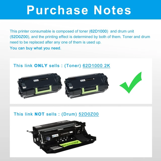 Alt view image 3 of 7 - Compatible Toner Cartridge Replacement for Lexmark 621 62D1000 MX710 MX710DE MX710DHE MX711DE MX711DHE MX711DTHE MX810 MX810DE MX810DTE MX811 MX811DE MX811DTE MX812 MX812DE MX812DTE (2-Pack Black)