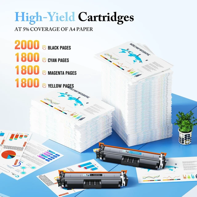 Alt view image 3 of 7 - 210A 210X Toner Cartridges 4 Pack Replacement for HP 210A (with Chip) 210X W2100A W2100X Compatible with HP Color LaserJet Pro MFP 4301fdw 4301fdn Pro 4201dw 4201dn Series Printer (BCYM)