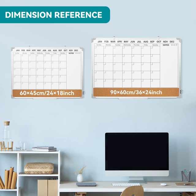 Alt view image 7 of 7 - Calendar Whiteboard for Wall,36" x 24" White Board Calendar Dry Erase with Silver Aluminum Frame,Double Side Wall Hanging Board for Office,Home,Kitchen