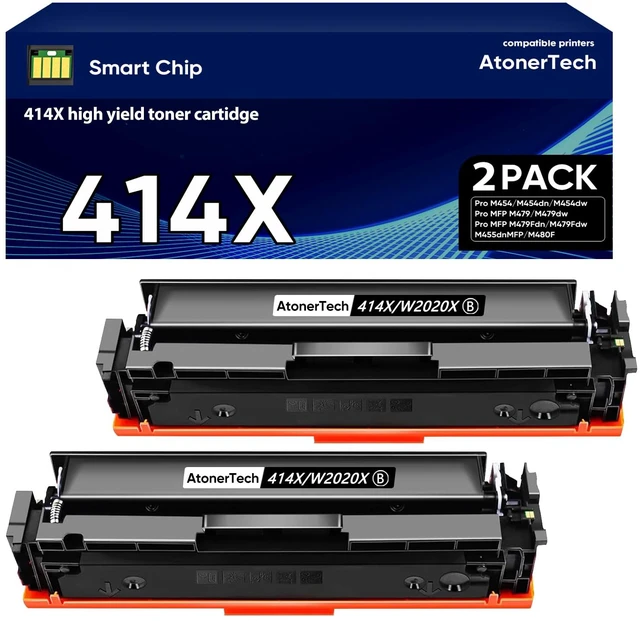 Main image of 414X High Yield Black Toner Cartridge with chip Compatible Replacement for HP 414X/414A/414/W2020X Toner with Color LaserJet Pro MFP M479fdw M479fdn M454dn M454dw M455dn Printer Ink 414X 2 Black