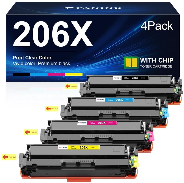 Main image of Compatible 206X Toner Cartridges 4 Pack High Yield Replacement for HP 206A 206X Toner Cartridge Set W2110X W2110A for HP Color Pro MFP M283fdw M283cdw M283 Pro M255 M255dw Printer (with Chip)