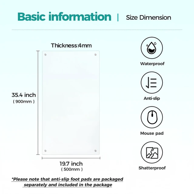 Alt view image 2 of 6 - Glass Mousepad Desk Mat 36" x 20" Tempered Desk Protector Pad for Desktop Desk Cover for Wooden Craft Vanity Desk Topper, 4MM, Extra Large