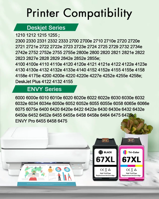Alt view image 2 of 7 - 67XL Ink Cartridges Black Color Combo Pack Replacement for HP Ink 67 67XL Ink for Envy 6000e 6400e 6055e 6052e 6065e 6458e Deskjet 2827e 2700e 2755e 4152e 4255e 2855e Printer (2-Pack)