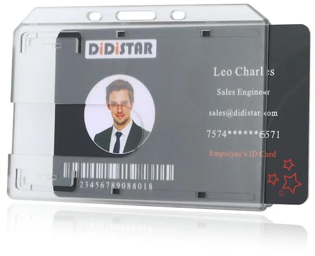 Main image of Bulk 50 Pack Horizontal Hard Plastic Badge Holder, Frosted Clear Heavy Duty PC, Easy Thumb Access, Slot Holes, Rigid Case Single ID Protector Card Holder for Lanyards, Clips, Reels & Badges