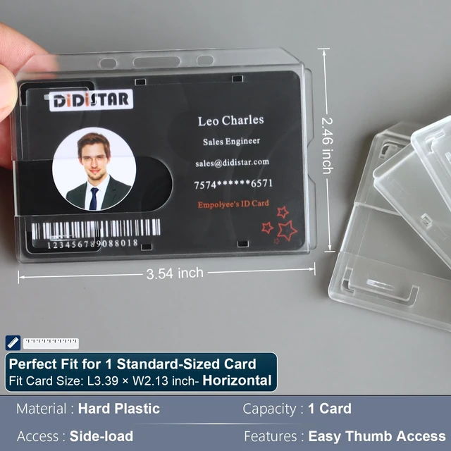 Alt view image 2 of 7 - Bulk 50 Pack Horizontal Hard Plastic Badge Holder, Frosted Clear Heavy Duty PC, Easy Thumb Access, Slot Holes, Rigid Case Single ID Protector Card Holder for Lanyards, Clips, Reels & Badges