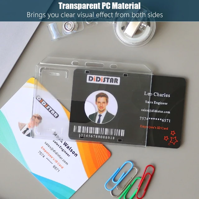 Alt view image 4 of 7 - Bulk 50 Pack Horizontal Hard Plastic Badge Holder, Frosted Clear Heavy Duty PC, Easy Thumb Access, Slot Holes, Rigid Case Single ID Protector Card Holder for Lanyards, Clips, Reels & Badges