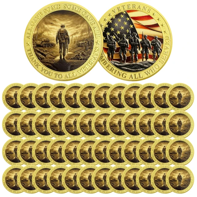 Main image of 50 PCS Military Veteran Challenge Coins Remembering All Who Served Tokens Bulk Military Appreciation Gifts for Veterans Day Memorial Day Retirement Homecoming Service Recognition Soldier Tribute