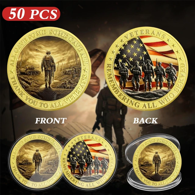 Alt view image 2 of 7 - 50 PCS Military Veteran Challenge Coins Remembering All Who Served Tokens Bulk Military Appreciation Gifts for Veterans Day Memorial Day Retirement Homecoming Service Recognition Soldier Tribute