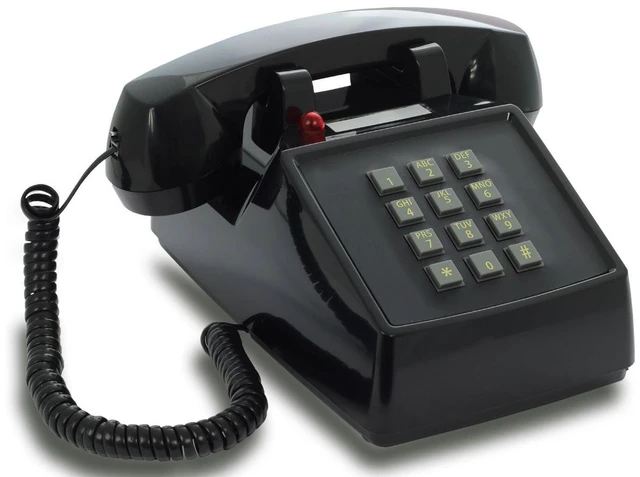 Main image of PushMeFon Cable Push Button Landline Phone, Black Non electric vintage dialing for wired connections. Retro home, office or hallway, with a real metal bell