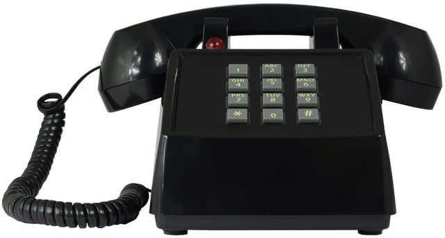 Alt view image 2 of 7 - PushMeFon Cable Push Button Landline Phone, Black Non electric vintage dialing for wired connections. Retro home, office or hallway, with a real metal bell