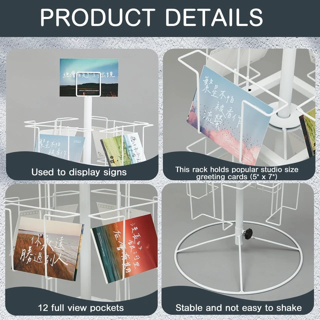 Alt view image 2 of 7 - 2 Pcs 12 Pocket 3 Tier Metal Rotating Card Display Stand for 5"x7" Cards Rotating Countertop Greeting Card Rack Spinning Postcard Greeting Card Holder for Grocery Stores Retail Floor Showcase