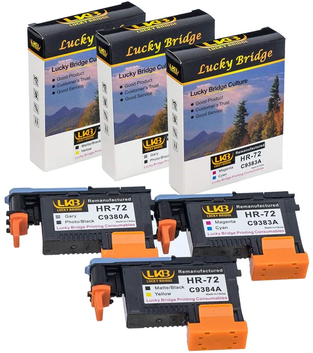 Main image of Remanufactured HP72 printheads C9380A C9383A C9384A New Updated Chips Replacement for HP Designjet T610 T620 T770 T790 T1100 T1120 1200 T1300 T2300 (1MK/Y+1C/M+1PK/G)- 1 Set 3PK -US