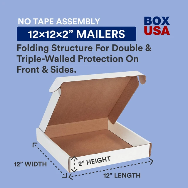 Alt view image 2 of 6 - Small Shipping Boxes 12"L x 12"W x 2"H, 50-Pack Foldable Corrugated Cardboard Crush-Proof for Shipping, Packing, Moving and Storage 12x12x2