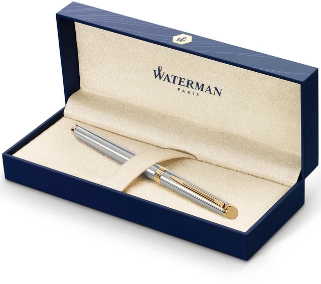 Main image of Hemisphere Rollerball Pen, Stainless Steel with 23k Gold Trim, Fine Point with Black Ink Cartridge, Gift Box