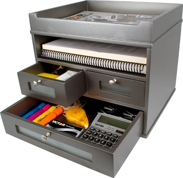Main image of Wood Tidy Tower Desktop Organizer, Classic Silver (S5500)