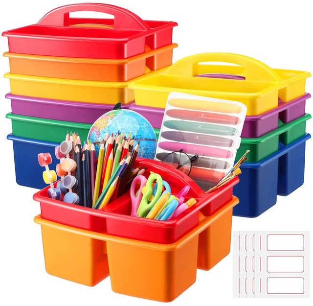 Main image of 12 Pcs Classroom Storage Caddies Stackable Utility Caddies with 3 Compartment Portable Plastic Caddy with Handle Classroom Storage Bins Organizers for Kids Schools Art Craft Supplies